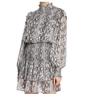 Endless Rose Snake-Print Smocked Waist Mini Dress - Black & White